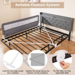 Costway Bed Rail Guard for Toddlers 180CM Foldable Baby Bed Rail w/ Safety Strap in Grey - thumbnail 4
