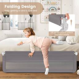 Costway Bed Rail Guard for Toddlers 180CM Foldable Baby Bed Rail w/ Safety Strap in Grey - thumbnail 6