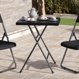 EONLION 60cm Black Rattan Wood Look Square Folding Table Outdoor Garden Patio - thumbnail 1