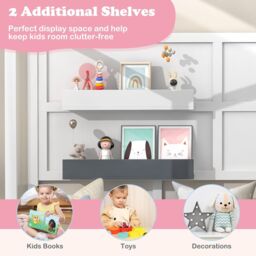 Gymax Single House Shaped Bed Frame With 2 Shelves & Guardrails Montessori Bed in Grey - thumbnail 5