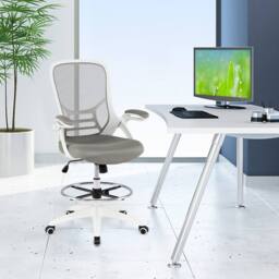 Costway Ergonomic Mesh Office Chair Adjusting Swivel Drafting Chair Task Chair in White - thumbnail 7