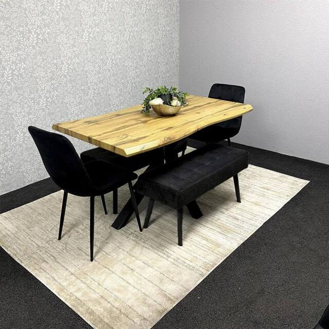 KOSY KOALA Dining Table Set with 2 Black Chairs & 2 benches Dining Furniture in Brown - image 1