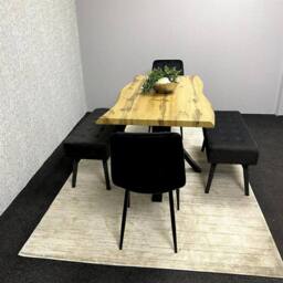 KOSY KOALA Dining Table Set with 2 Black Chairs & 2 benches Dining Furniture in Brown - thumbnail 2