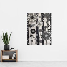 "Artery8 Abstract Black White Wildflowers Stripes Artwork Wall Art Print in Grey - Size: W18"" x H24""" - thumbnail 4
