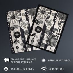 "Artery8 Abstract Black White Wildflowers Stripes Artwork Wall Art Print in Grey - Size: W18"" x H24""" - thumbnail 2