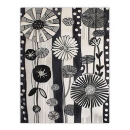 "Artery8 Abstract Black White Wildflowers Stripes Artwork Wall Art Print in Grey - Size: W18"" x H24""" - thumbnail 1