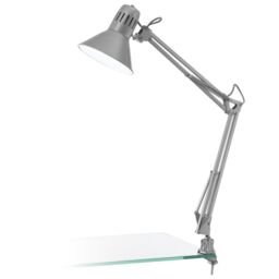 Loops Table Desk Lamp Clamp Moveable Silver Steel In Line Switch Bulb E27 1x40W in Metallics