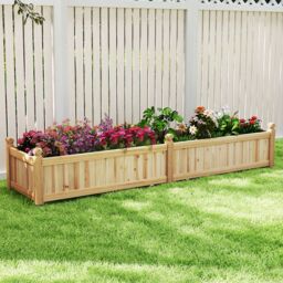 Gymax Wood Raised Garden Bed Large Planter Box With Divider-Natural in Light Khaki - thumbnail 5