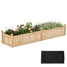 Gymax Wood Raised Garden Bed Large Planter Box With Divider-Natural in Light Khaki - thumbnail 1