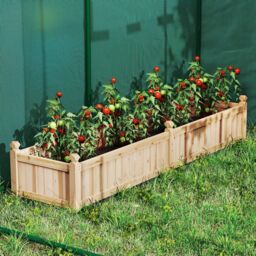 Gymax Wood Raised Garden Bed Large Planter Box With Divider-Natural in Light Khaki - thumbnail 4