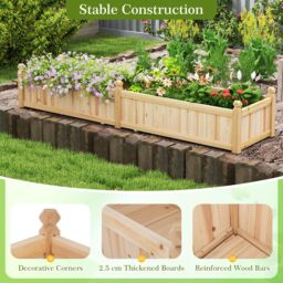 Gymax Wood Raised Garden Bed Large Planter Box With Divider-Natural in Light Khaki - thumbnail 2