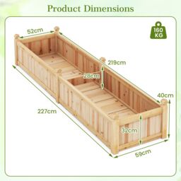 Gymax Wood Raised Garden Bed Large Planter Box With Divider-Natural in Light Khaki - thumbnail 3