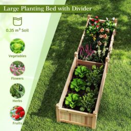 Gymax Wood Raised Garden Bed Large Planter Box With Divider-Natural in Light Khaki - thumbnail 9