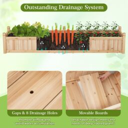 Gymax Wood Raised Garden Bed Large Planter Box With Divider-Natural in Light Khaki - thumbnail 8