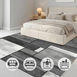 MCC Direct Short Pile Rectangular Mosaic Pattern Rug Indoor 6 sizes in Grey - Size: 80 cm x 150 cm - thumbnail 4