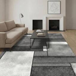 MCC Direct Short Pile Rectangular Mosaic Pattern Rug Indoor 6 sizes in Grey - Size: 80 cm x 150 cm