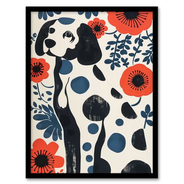 "Artery8 Dog Lover Dalmatian Abstract Floral Portrait Framed Art Print - Size: W12"" x H16""" - image 1