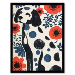 "Artery8 Dog Lover Dalmatian Abstract Floral Portrait Framed Art Print - Size: W12"" x H16""" - thumbnail 1