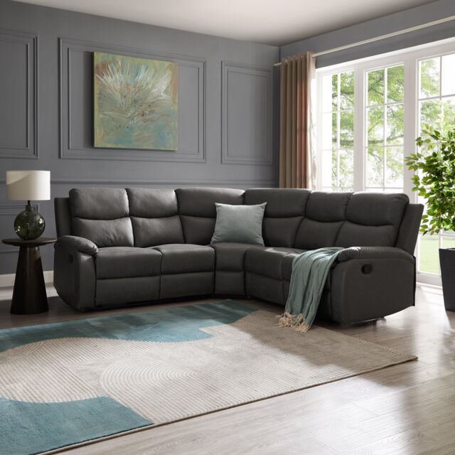 Home Detail Selby 5 Seater Corner L-Shaped Manual Recliner Sofa Grey Faux Leather - image 1