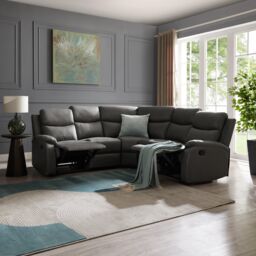 Home Detail Selby 5 Seater Corner L-Shaped Manual Recliner Sofa Grey Faux Leather - thumbnail 2