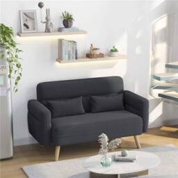 NESTLUNE Dark Grey 2 Seater Loveseat Sofa Couch Futon - Size: 100 cm x 15 cm - thumbnail 4
