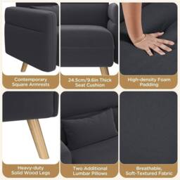 NESTLUNE Dark Grey 2 Seater Loveseat Sofa Couch Futon - Size: 100 cm x 15 cm - thumbnail 3