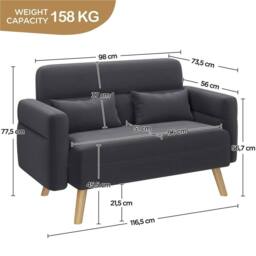 NESTLUNE Dark Grey 2 Seater Loveseat Sofa Couch Futon - Size: 100 cm x 15 cm - thumbnail 2