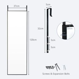 Costway 2 IN1 Full Length Mirror Over the Door Dressing Mirror Wall Mounted Mirror in Black - thumbnail 2