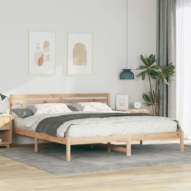 Berkfield Home with Headboard Brown 180 x 200 cm Pine wood in Beige - image 1