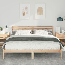 Berkfield Home with Headboard Brown 180 x 200 cm Pine wood in Beige - thumbnail 5