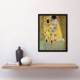 Artery8 Gustav Klimt Framed Wall Art Print The Kiss Iconic Couple Painting in Gold - Size: A4 - thumbnail 2
