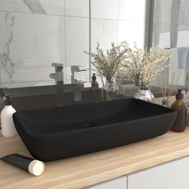 Berkfield Home Luxury Basin Rectangular Matt Black 71x38 cm Ceramic - image 1
