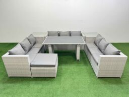 Fimous Patio Outdoor Garden Furniture Sets with 2 Side Tables Big Stool in Light Grey - thumbnail 1