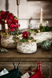 Dibor Set of 3 Vintage Irina Green Botanical Pot Flower Planters in Cream - Size: Large - thumbnail 2