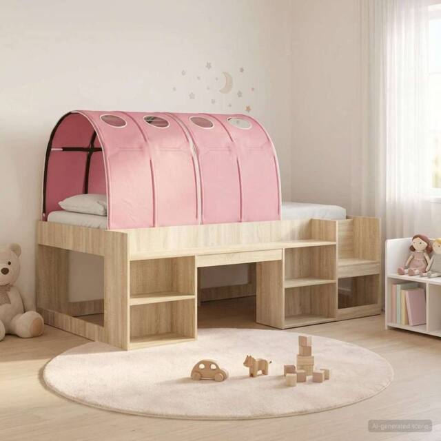 Berkfield Home Kids'High Bed Frame with Storage 3 pcs Sonoma Oak & Pink in Brown - image 1