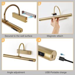 Harper Living Men's Picture light for Wall Antique Brass, Magnetic Battery-Operated Wall Lights in Gold - thumbnail 6