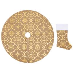 Berkfield Home Luxury Christmas Tree Skirt with Sock Yellow 90 cm Fabric in Tan