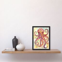 Artery8 Octopus Portrait Bright Folk Art Watercolour Painting Artwork Framed Wall Art Print A4 in Black - thumbnail 2