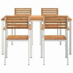 Berkfield Home 5 Piece Garden Dining Set Solid Wood Teak in Brown - thumbnail 7