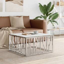 Berkfield Home Modern Coffee Table Silver 80x80x40 cm Stainless Steel & Glass - Size: 80 x 80 x 40 cm - thumbnail 2