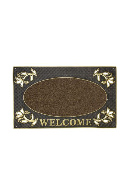 JVL Metallic Look Welcome Floral PVC Scraper Doormat 45x75cm Gold - Size: 45 cm x 75 cm - image 1