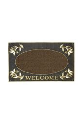 JVL Metallic Look Welcome Floral PVC Scraper Doormat 45x75cm Gold - Size: 45 cm x 75 cm