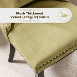Modern Home Touch Romsey Set of 2 Velvet Upholstered Dining Chairs with Oak Legs & Knocker Ring Back in Green - Size: 2 Pack - thumbnail 6