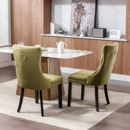 Modern Home Touch Romsey Set of 2 Velvet Upholstered Dining Chairs with Oak Legs & Knocker Ring Back in Green - Size: 2 Pack - thumbnail 2
