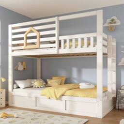 ModernLuxe Children's bunk bed with safety rail + Ottoman storage in White - Size: Single - thumbnail 9