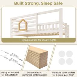 ModernLuxe Children's bunk bed with safety rail + Ottoman storage in White - Size: Single - thumbnail 6