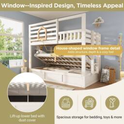 ModernLuxe Children's bunk bed with safety rail + Ottoman storage in White - Size: Single - thumbnail 5