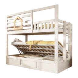 ModernLuxe Children's bunk bed with safety rail + Ottoman storage in White - Size: Single - thumbnail 7