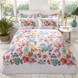 Rapport Home Tropical Polycotton Duvet Cover Set With Pillowcase in White - Size: King - thumbnail 1