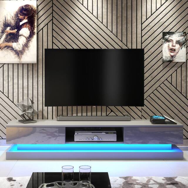 Creative Furniture Bloom TV Unit 180cm - Dark Grey with Gloss Doors & LED Lights - image 1